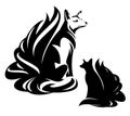 Mythical asian fox spirit with nine tails black and white vector outline Royalty Free Stock Photo