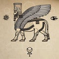 Mythical Assyrian deity winged bull of Shedu.
