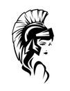 Mythical Athena goddess wearing helmet black and white vector portrait Royalty Free Stock Photo