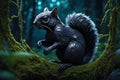 mythical black squirrel creature sneaking in forest generated by ai