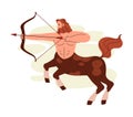 Mythical centaur fictional creature with bow, flat vector illustration isolated.