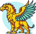 Mythical creature griffin vector icon heraldic element. Fantasy characters, centaur, harpy, dragon, mermaid, Pegasus, griffin