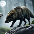 A mythical creature, half-wolf and half-dragon, prowling through a moonlit forest5, Generative AI Royalty Free Stock Photo
