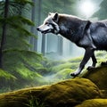 A mythical creature, half-wolf and half-dragon, prowling through a moonlit forest3, Generative AI Royalty Free Stock Photo