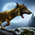 A mythical creature, half-wolf and half-dragon, prowling through a moonlit forest2, Generative AI Royalty Free Stock Photo