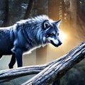 A mythical creature, half-wolf and half-dragon, prowling through a moonlit forest1, Generative AI Royalty Free Stock Photo