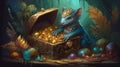 Mythical creature with a treasure hoard. Fantasy concept , Illustration painting