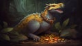 Mythical creature with a treasure hoard. Fantasy concept , Illustration painting