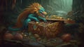 Mythical creature with a treasure hoard. Fantasy concept , Illustration painting