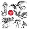 Mythical Creatures Hand Drawn Sketch Set
