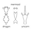 Mythical creatures line art set Royalty Free Stock Photo