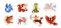 Mythical creatures set, cartoon flat vector illustration isolated on white background.