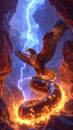 Mythical Dragon in Cave with Lightning Royalty Free Stock Photo