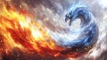 Fiery and Icy Dragons Clashing in Epic Celestial Battle Royalty Free Stock Photo