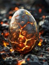 A mythical dragon egg resting on a bed of lava rock Royalty Free Stock Photo