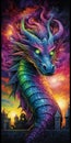 A mythical dragon encircling an ancient castle colorful art work