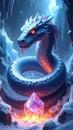 Mythical dragon in icy cave with fire Royalty Free Stock Photo