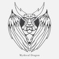 Mythical dragon vector line art hand drawn illustration