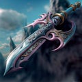 Mythical fantasy sword. Short blade. 3d drawing