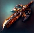 Mythical fantasy sword. Short blade. 3d drawing