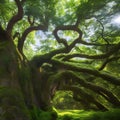 A mythical forest guardian, a majestic tree entwined with magical vines and glowing with inner light4, Generative AI