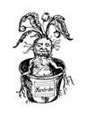 Mythical mandrake plant in vintage style. Fantasy magic flower, ingredient for witchcraft. Hand drawn engraved old retro