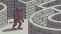 Mythical Minotaur in Ancient Labyrinth Maze, Fantasy Challenge, vector design Generative AI Royalty Free Stock Photo