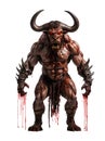 A Mythical Minotaur. Half man half bull ferocious and frightening. Isolated background.