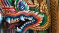 Mythical Naga`s head details at Thai temple