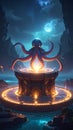 Mythical octopus on glowing pedestal underwater Royalty Free Stock Photo