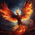 Mythical phoenix1 fiery feathers, majestic wings, rebirth, mythical landscape