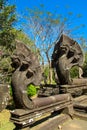 Mythical serpent-like snake creature Naga in khmer ruins wat