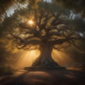 A mythical tree of life with radiant, glowing leaves1