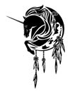 Black and white vector design of moon crescent and unicorn horse head Royalty Free Stock Photo