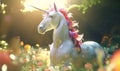 Mythical unicorn in nature. AI generated illustration.
