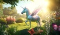 Mythical unicorn in nature. magical unicorn. inspiring digital illustration. generative ai