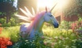 Mythical unicorn in nature. magical unicorn. inspiring digital illustration. generative ai