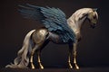 Mythical winged horse Pegasus on a dark background. Generative AI