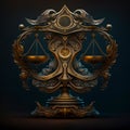 Mythical Wisdom: The Intricate Baroque Lady Justice Scale of the Libra Symbol
