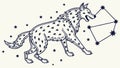 Mythical Wolf Constellation in a Starry Night Sky, vector design Generative AI Royalty Free Stock Photo