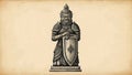 Mythological Ancient Warrior Statue Protector Figure Intricate Armor Shield Art Royalty Free Stock Photo