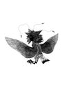 Mythological animal bird female Gamayun on white background, black silhouette. Stylized folk pagan drawing. Royalty Free Stock Photo
