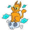 The mythological beast of the magic fox from the spirit world, doodle icon image kawaii