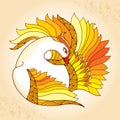 Mythological Firebird. Legendary bird with golden feathers. The series of mythological creatures