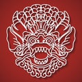 Mythological god's face. Balinese tradition. Barong.