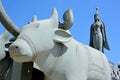 Mythological heavenly goddess rules a buffalo cart