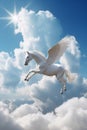 The mythological horse Pegasus, the patron saint of writers and poets, rides in the clouds in the sunlight bringing good luck to