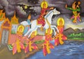Mythological picture on the wall of asian temple