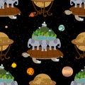 Mythological planet earth Seamless Pattern. Old Map background.