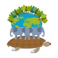 Mythological planet earth. turtle carrying elephants. Ancient re